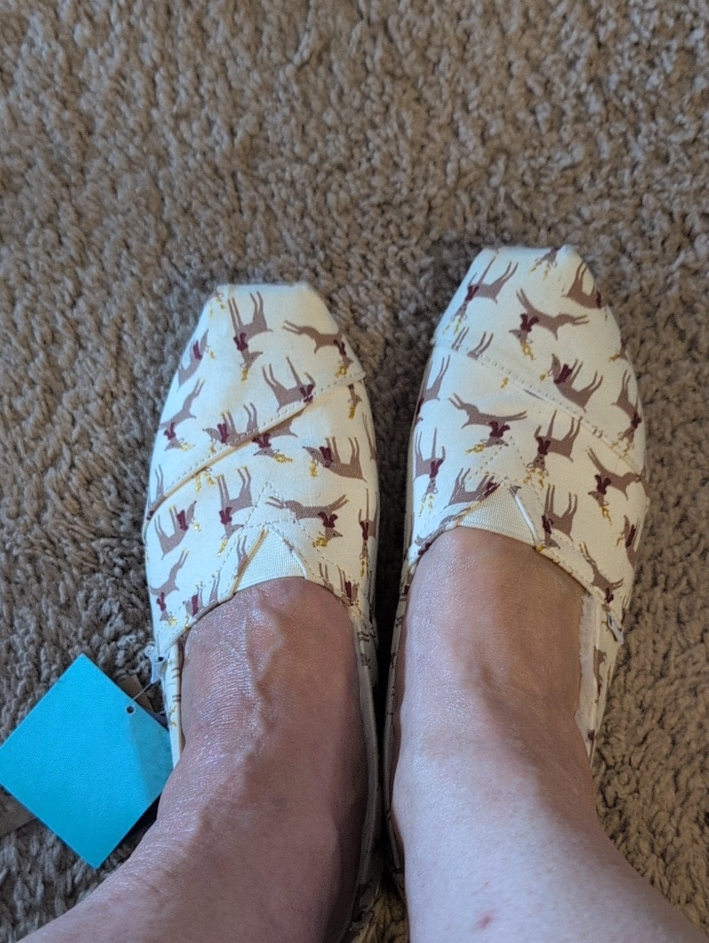 TOMS Womens Cream Reindeer Print Slip-Ons - Picture 5 of 5